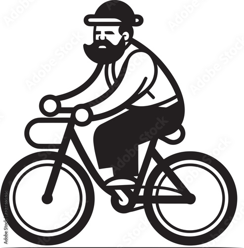 Riding Revelry Cartoon Man on Bike Vector Emblem Symbol Pedal Pursuit Cartoon Man Riding Bike Black Icon Icon