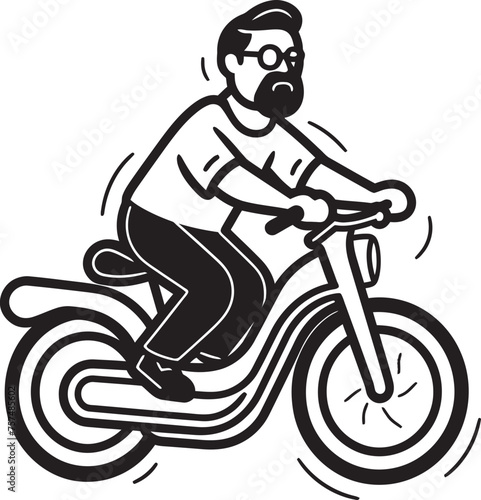 Biking Fun Cartoon Man on Bike Black Logo Pedal Power Cartoon Man Riding Bike Vector Icon Design