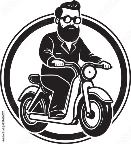 Cycle Adventure Cartoon Man Riding Bike Black Icon Design Bike Bliss Cartoon Man on Bike Vector Symbol Design