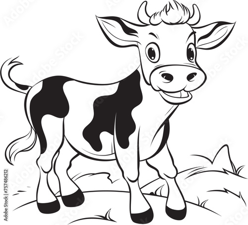 Moo tiful Moments Cartoon Cow Coloring Page Black Logo Whimsical Bovine Cartoon Cow Vector Coloring Icon