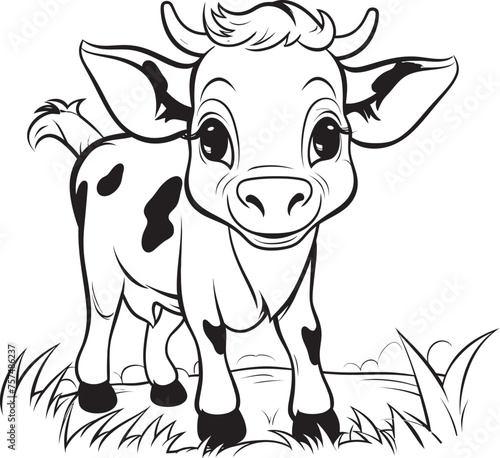 Joyful Moo Cartoon Cow Black Logo Design Coloring Delight Cartoon Cow Vector Page Icon
