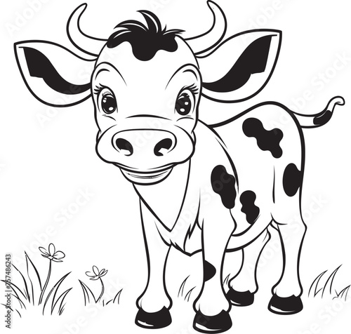 Creative Coloring Cartoon Cow Vector Page Emblem Joyful Moo Cartoon Cow Black Logo Design