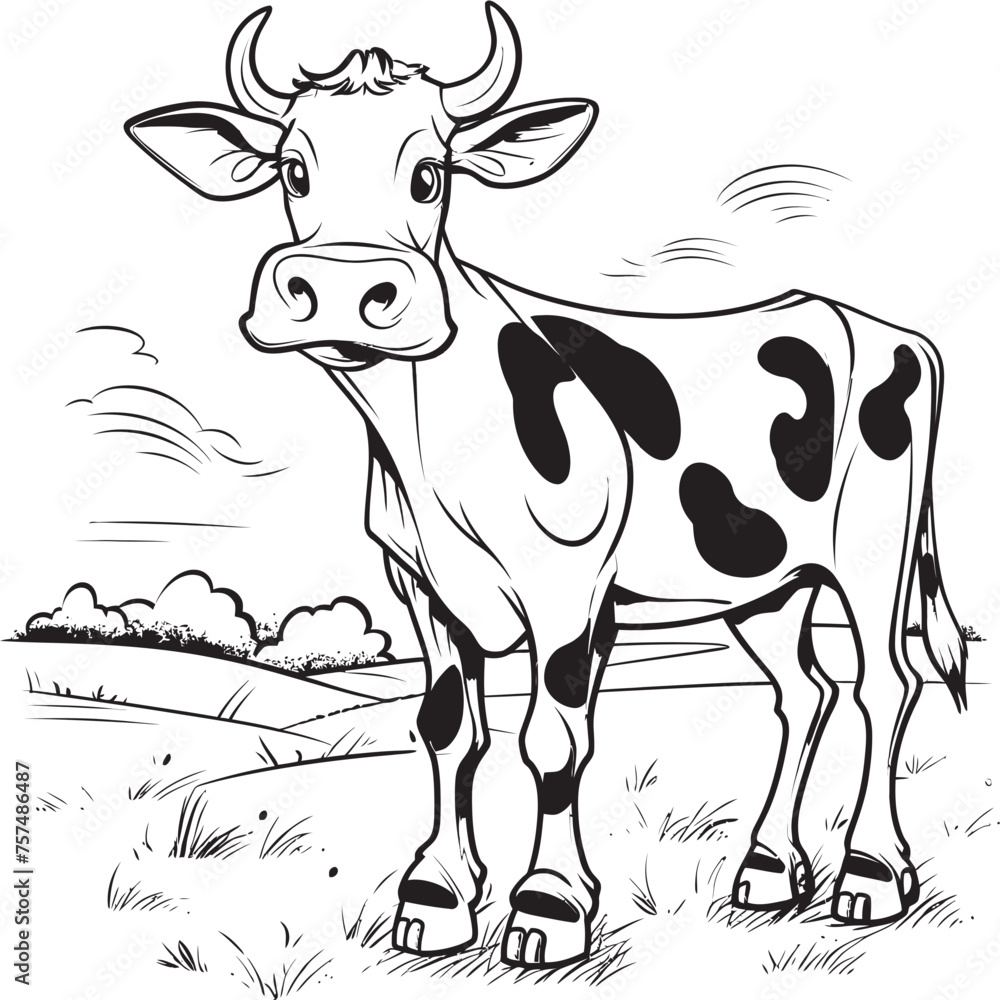 Coloring Carnival Cartoon Cow Page Emblem Symbol Happy Hooves Cartoon Cow Vector Logo