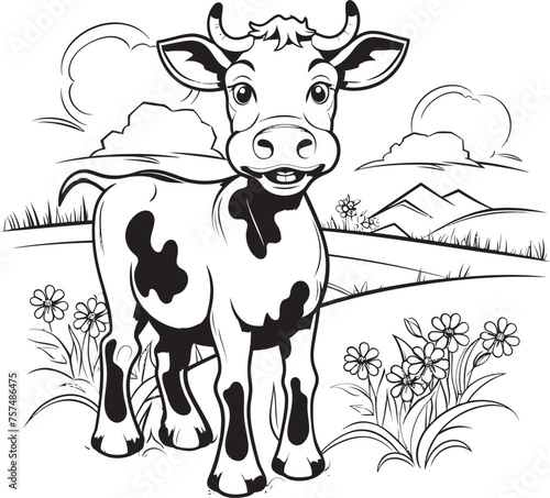 Coloring Bonanza Cartoon Cow Black Logo Design Bovine Bonanza Cartoon Cow Vector Emblem Icon