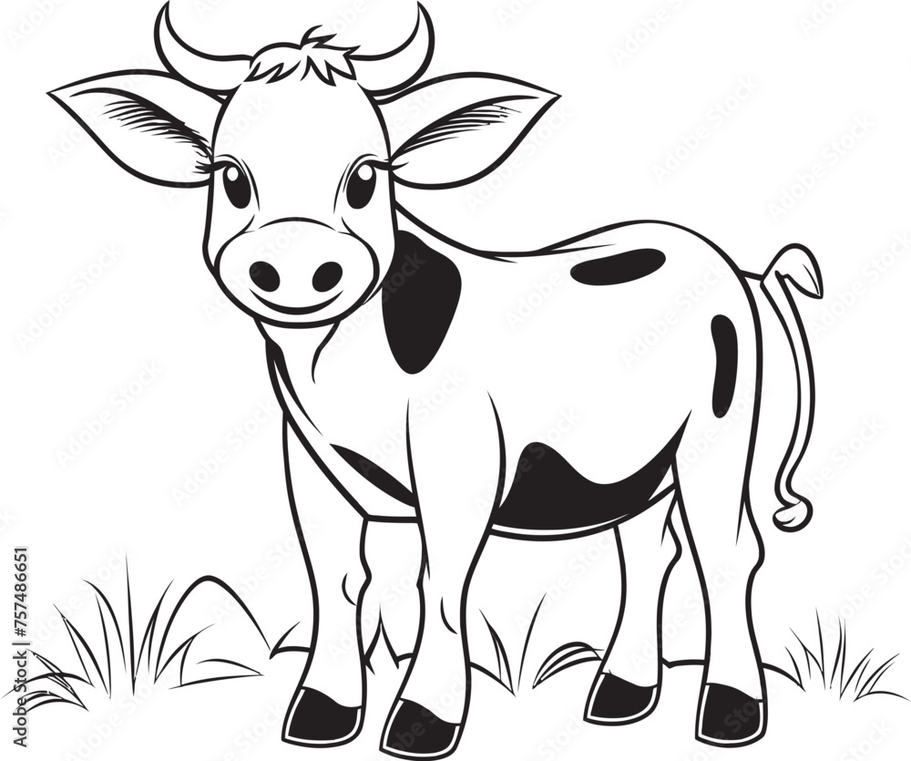 Happy Hooves Cartoon Cow Vector Icon Symbol Coloring Adventure Cartoon Cow Black Logo Emblem