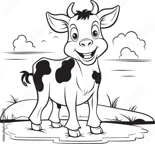 Bovine Bonanza Cartoon Cow Vector Logo Design Coloring Wonderland Cartoon Cow Black Emblem Design
