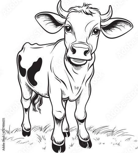 Whimsical Wonders Cartoon Cow Black Logo Design Coloring Extravaganza Cartoon Cow Page Icon Emblem