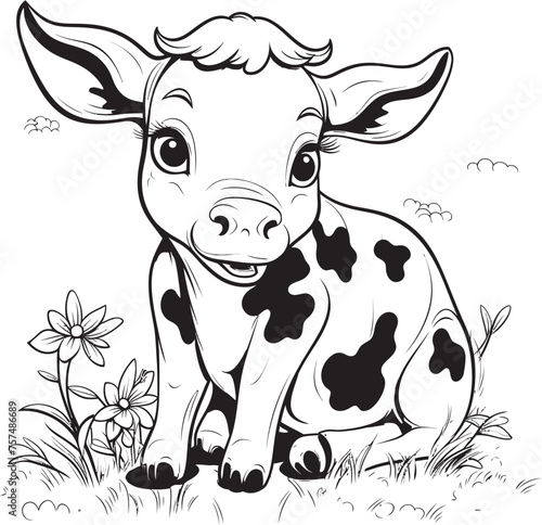 Bovine Bonanza Cartoon Cow Vector Icon Emblem Coloring Wonderland Cartoon Cow Black Logo Design