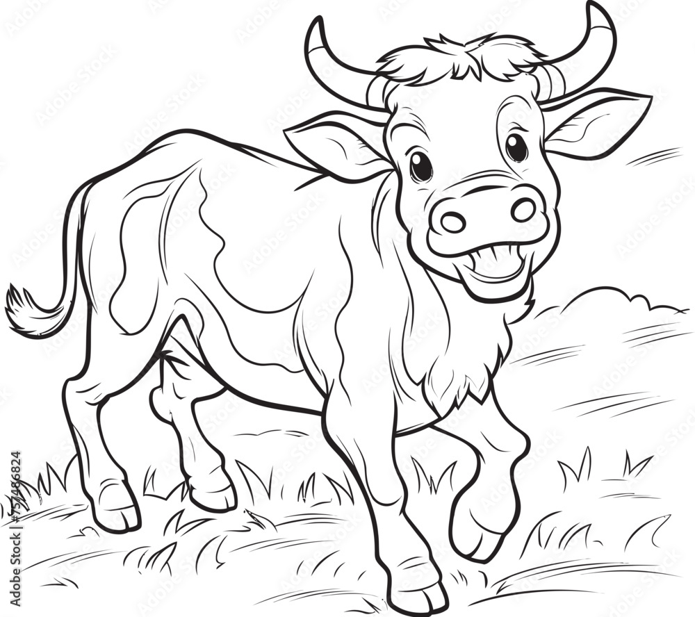 Coloring Fun Cow Vector Emblem Bovine Bonanza Black Icon Design