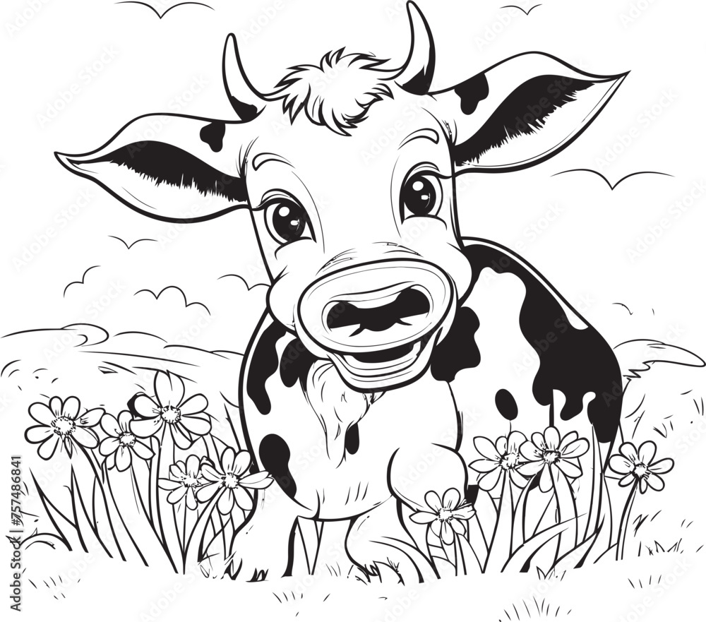 Joyful Journeys Cow Black Logo Cartoon Cow Capers Coloring Vector Joyful Journeys Cow Black Logo Cartoon Cow Capers Coloring Vector