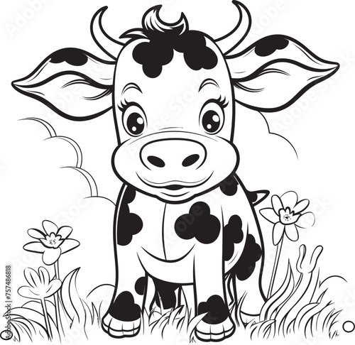 Moo Masterpiece Cartoon Cow Emblem Artistic Bovine Coloring Logo