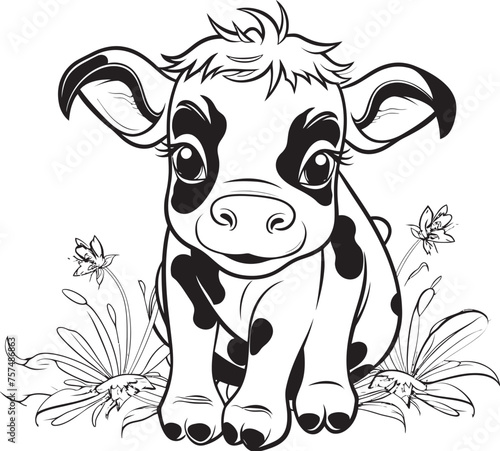 Moo tastic Adventures Vector Icon Emblem Cartoon Cow Creations Black Logo Icon