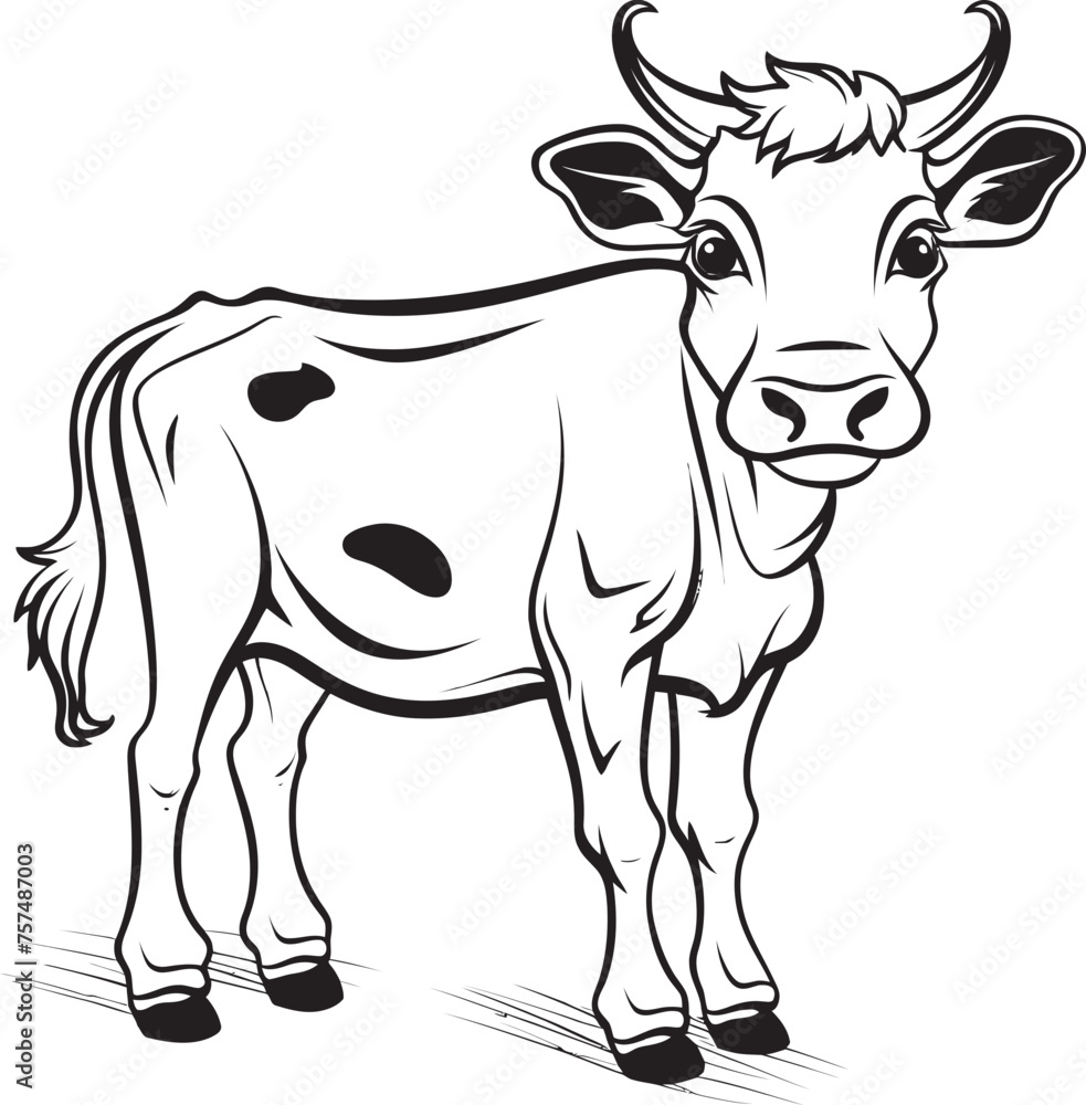 Cartoon Cow Capers Coloring Page Vector Emblem Coloring Fiesta Cartoon Cow Black Emblem Icon