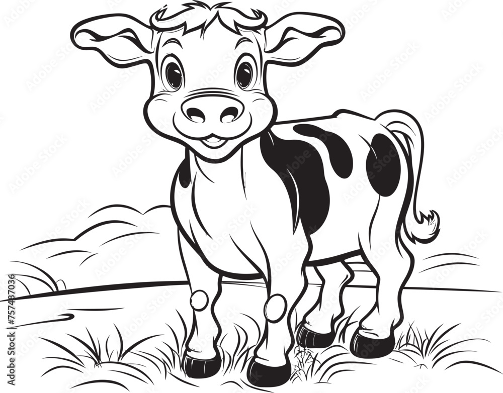 Cartoon Cow Creations Coloring Vector Logo Bovine Beauty Cartoon Cow Black Emblem Design
