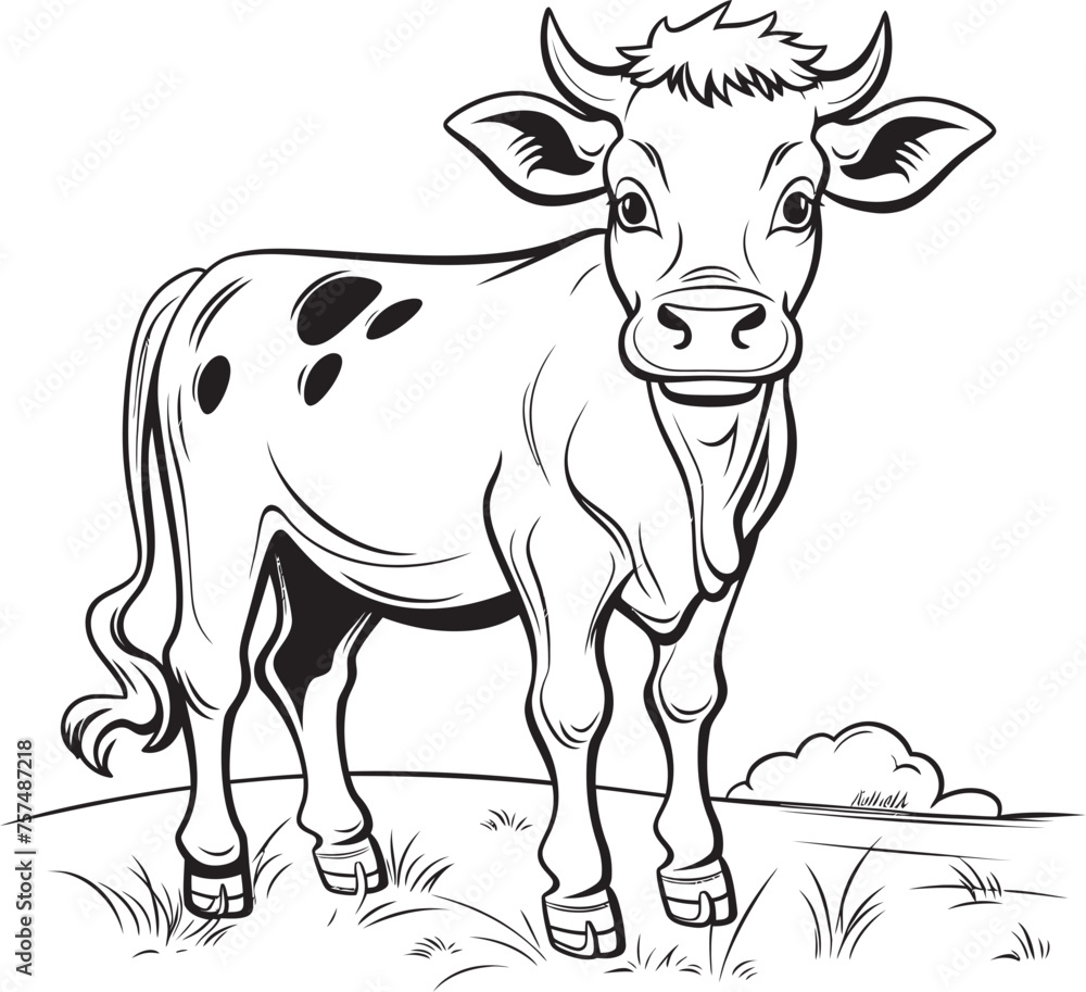 Whimsical Whiskers Cartoon Cow Vector Logo Design Joyful Journeys Cartoon Cow Coloring Page Black Emblem