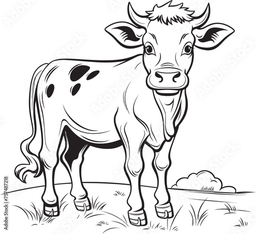 Whimsical Whiskers Cartoon Cow Vector Logo Design Joyful Journeys Cartoon Cow Coloring Page Black Emblem