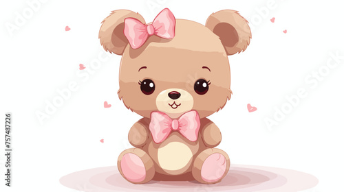 Cute Cartoon Teddy Bear girl with Bow isolated on a