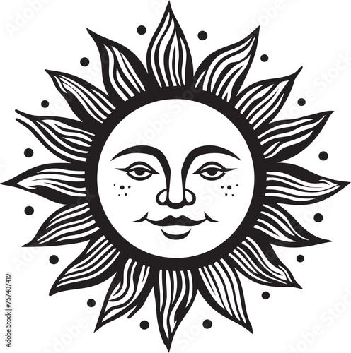 Radiant Revelry Hand Drawn Sun Black Logo Design Smiling Sunny Cartoon Hand Drawn Emblem