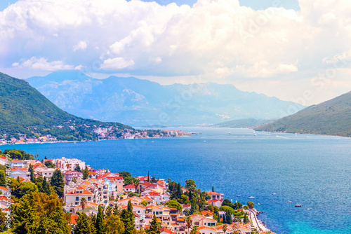 Panoramic view of the beautiful city of Herceg Novi and the Bay of Kotor. Montenegro