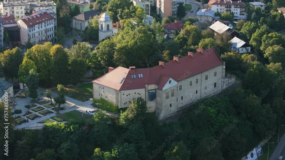 Beautiful Royal Castle Old Town Sanok Aerial View Poland Beautiful Royal Castle Old Town Sanok Aerial View Poland