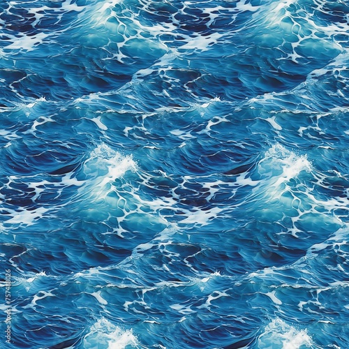 Sea waves seamless pattern design. Blue water background. Digital raster bitmap illustration. AI artwork.
