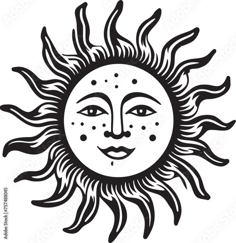 Sunny Symphony Cartoon Vector Black Emblem Glowing Glow Hand Drawn Sun Logo Design