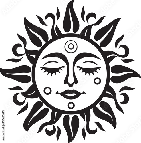 Sunny Spark Hand Drawn Sun Emblem Design Radiant Revelry Cartoon Black Logo Icon
