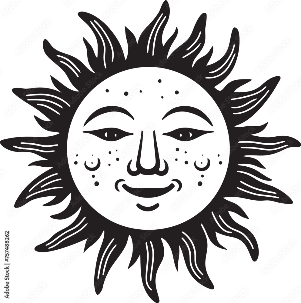 Cheery Sunshine Cartoon Sun with Face Vector Logo Sunbeam Symphony Hand Drawn Sun Black Emblem Design Cheery Sunshine Cartoon Sun with Face Vector Logo Sunbeam Symphony Hand Drawn Sun Black Emblem Design