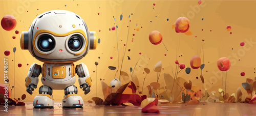 Robotics for kids banner vector, empty space for advertising. Robot programming, robotics courses, IT technologies of the future. Stylized cute 3d robot character, concept art. Cartoon toy robot print