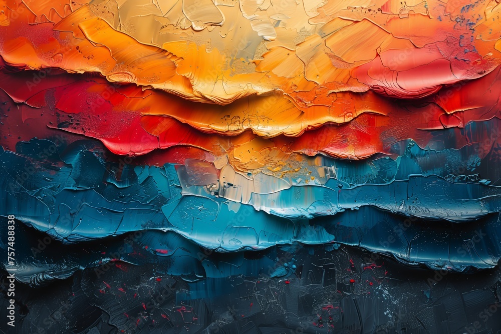 Abstract Oil Paint Layers Creating a Textured Landscape - obrazy, fototapety, plakaty 