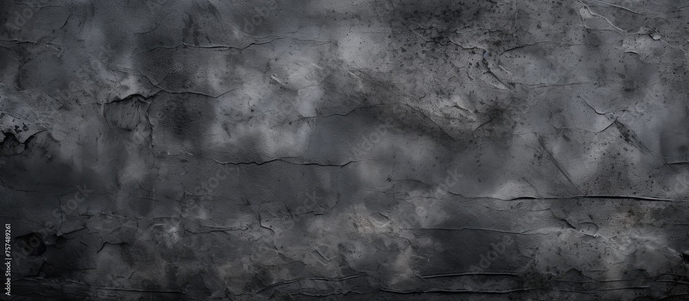 A close up of a monochrome black wall featuring a grey texture resembling cumulus clouds in a natural landscape. The skys darkness captured in monochrome photography - obrazy, fototapety, plakaty 