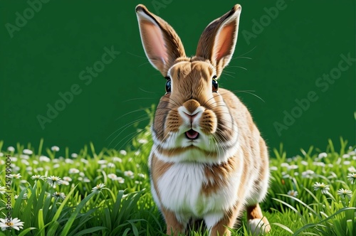 A rabbit is standing in a field of grass © Евгений Порохин