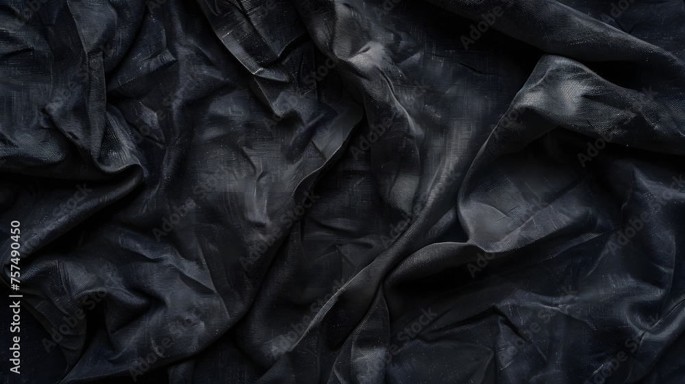 A luxurious close-up photo of rich black satin fabric, showing intricate folds and highlights A luxurious close-up photo of rich black satin fabric, showing intricate folds and highlights