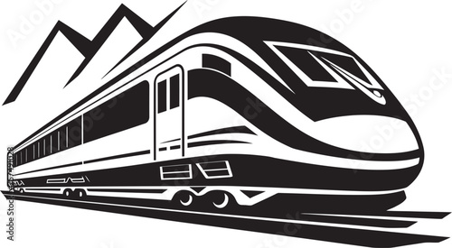 Velocity Voyager Streamlined Black Logo with Bullet Train Turbo Thrust Iconic Vector Icon of High Speed Train