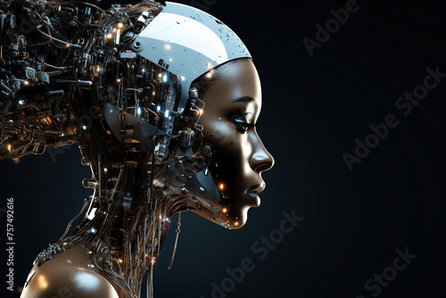 Fantasy character design cyborg face made with modern technology generative ai concept