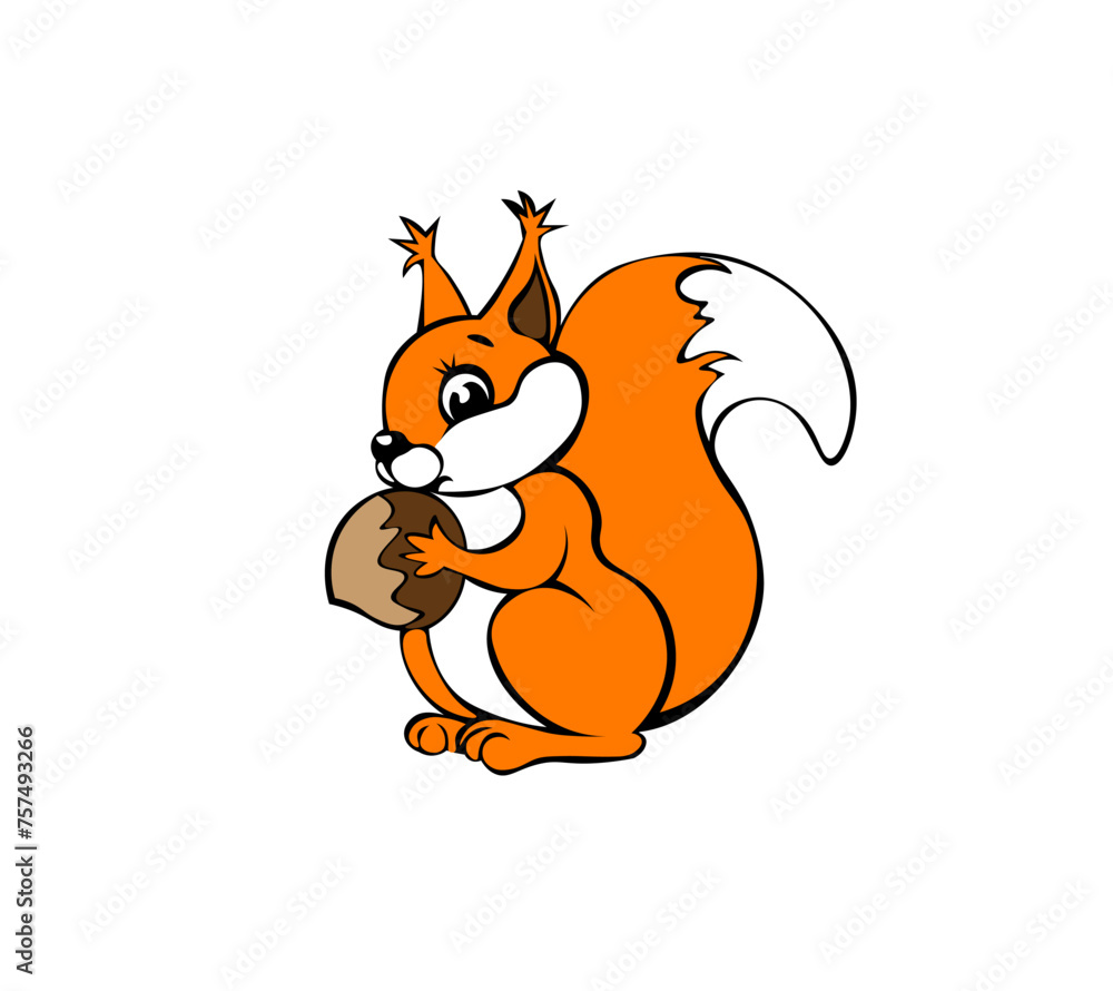 Vector illustration of a cartoon squirrel with a nut in its paws Vector illustration of a cartoon squirrel with a nut in its paws