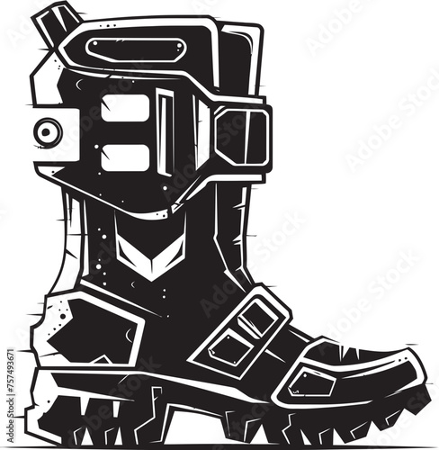 DigitalDash Vector Black Logo Icon of Hi Tech Boots CyberSoles Futuristic Boots Emblem Design