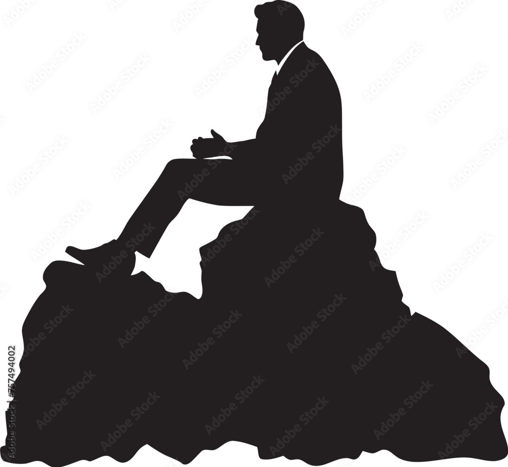 CliffCalm Solitary Figure Amidst Mountain Rock Logo Design HighlandHaven Man Finding Solace on Mountain Rock Vector