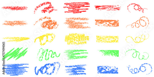 Set of colorful hand drawn crayons marker. Abstract scribble, lines drawing, crayons marker design elements. Vector illustration