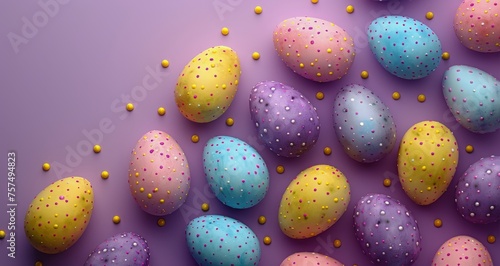 Colorful Painted Eggs on Purple Surface