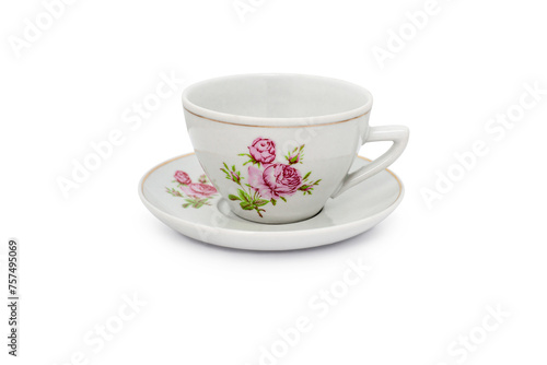 Classic-style teacup with a floral theme.