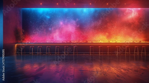 Empty Stage With Row of Stools