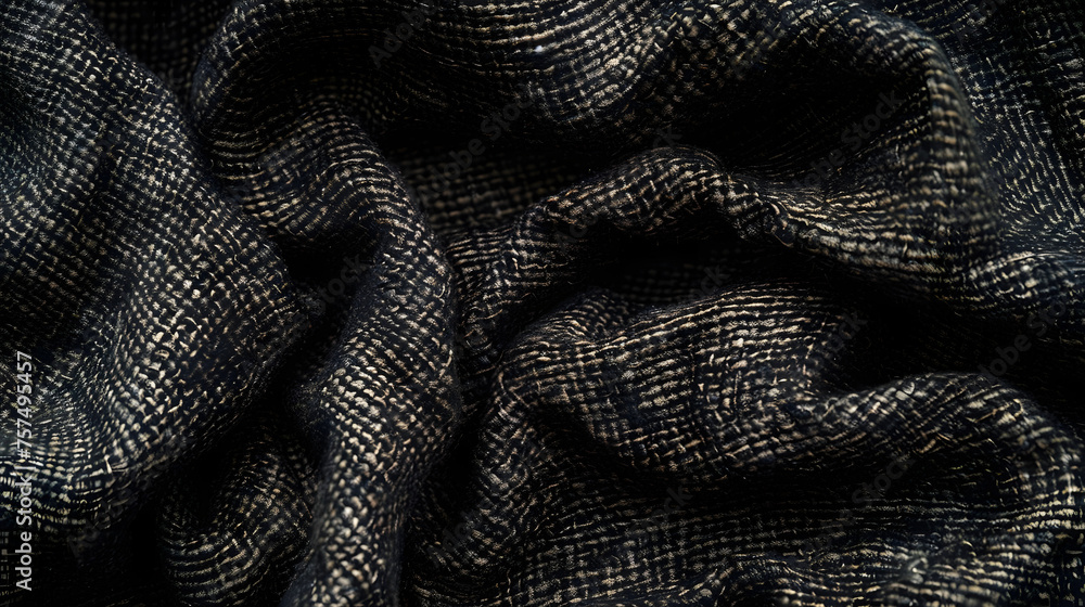 Obraz premium The image shows the complex weave and texture of black textured fabric with attention to detail
