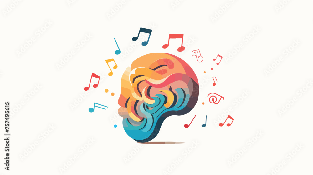 Flat icon A brain with a musical note symbolizing c