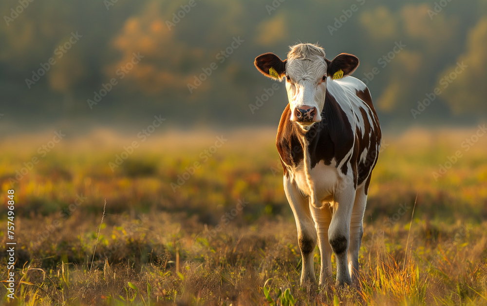Cow stainding on grass. Generative AI