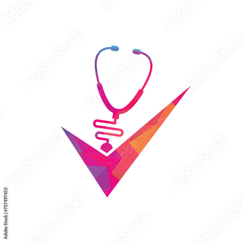 Health check logo design template. Stethoscope icon with checklist shape. Medical Check Up Logo Design Vector Template