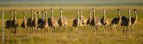 Herd of ostrich in savanna. Generative AI