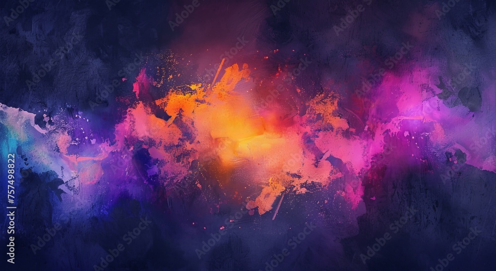 3D glow Neon of an abstract Colorful watercolor stain isolated on a dark background