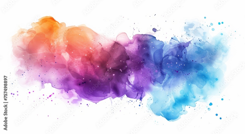 3D glow of an abstract Colorful watercolor stain isolated on a white background  - obrazy, fototapety, plakaty 