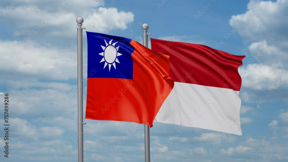 Indonesia and Taiwan two flags waving together, looped video, two country relations concept Indonesia and Taiwan two flags waving together, looped video, two country relations concept